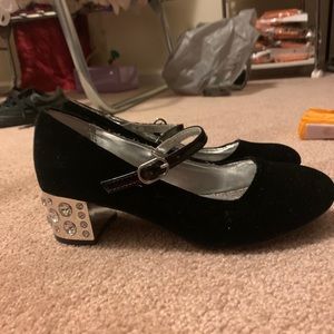 Girls black suede ankle strap dress up shoes